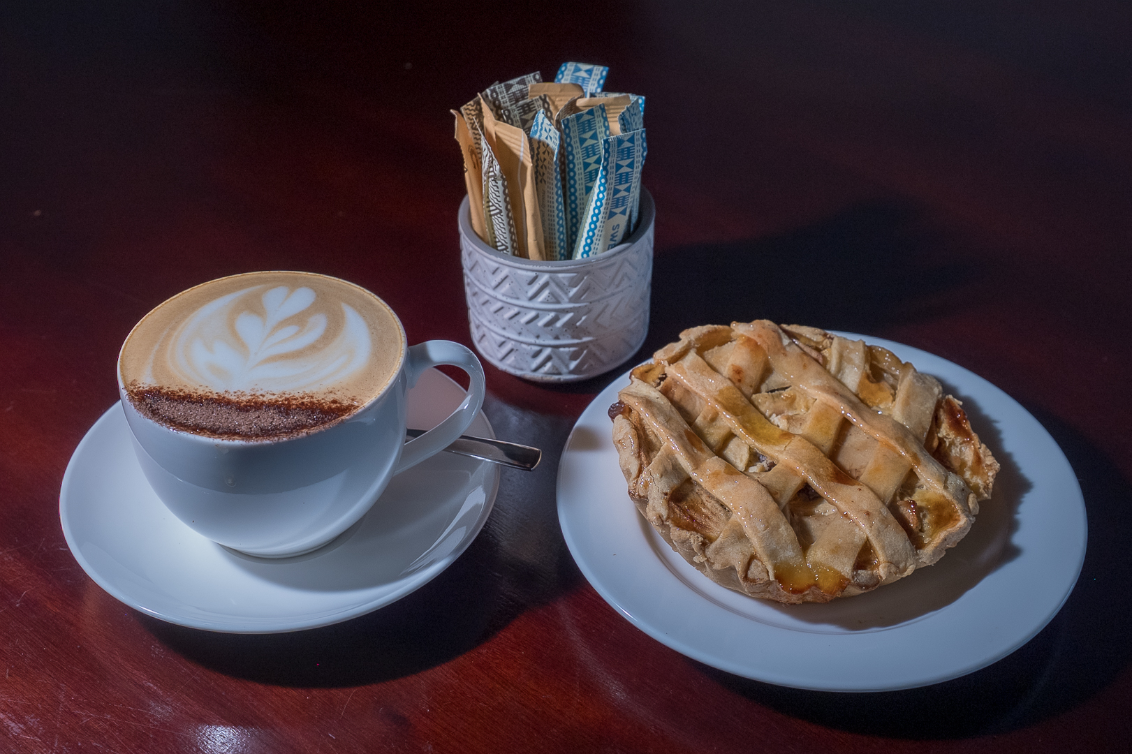 Cappuccino with a freshly baked apple tart at Elements