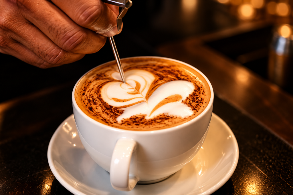 Barista pouring latte art